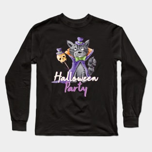 Halloween Funny Cat Party Long Sleeve T-Shirt